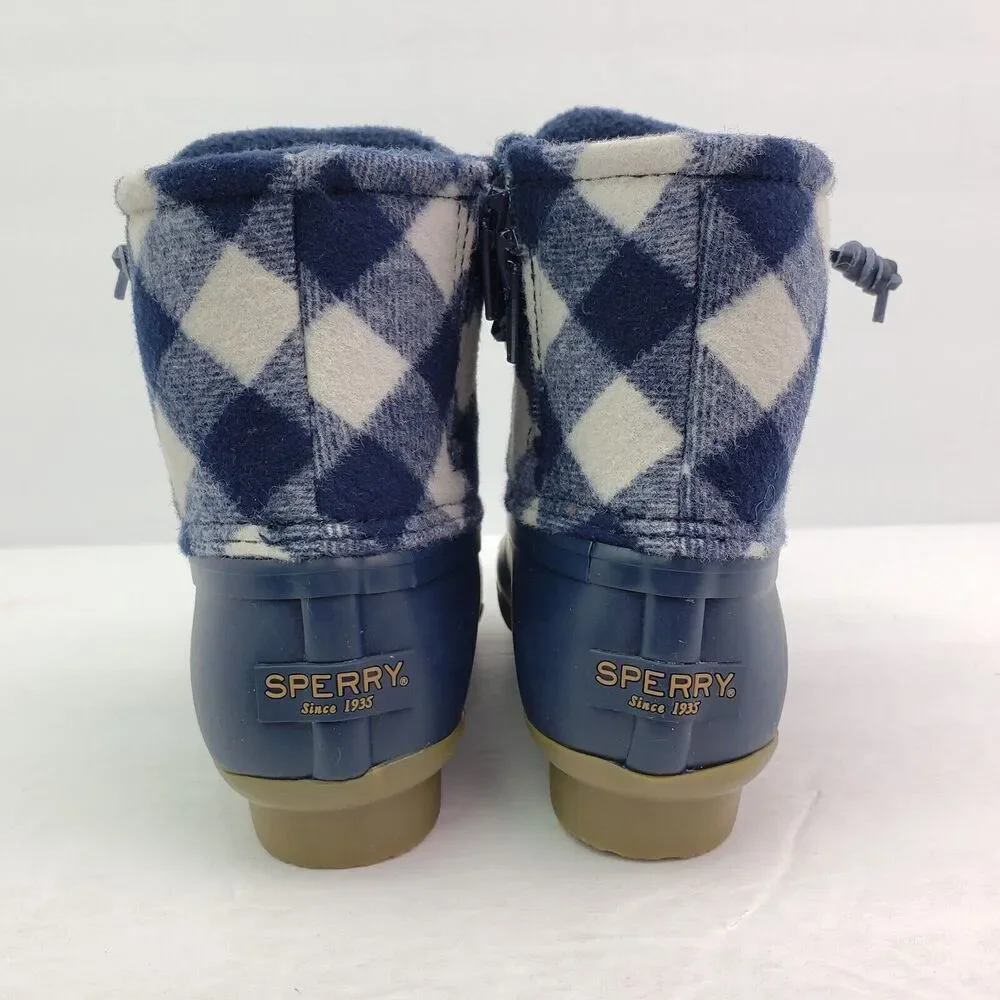 Sperry Top Sider Saltwater Toddler Size 13 Blue Plaid Wool Waterproof Duck Boots